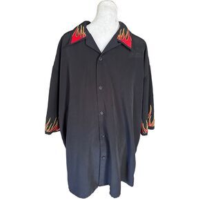 Sapphire Lounge XXL Biker Button up Embroidered Flames bowler Motorcycle